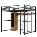 Full Size Metal Loft Bed with Built-in Wardrobe, Drawer, Desk and Shelves