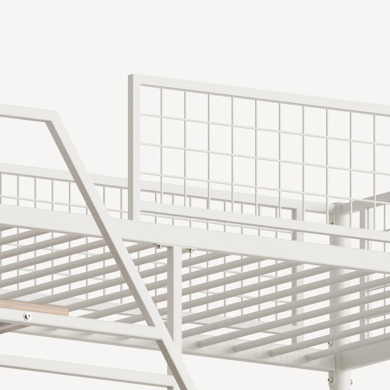 Lit mezzanine en métal de taille double avec bureau, rangement et lumières LED, Noir