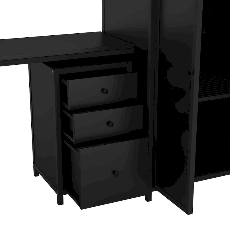 Lit mezzanine en métal avec bureau et armoire