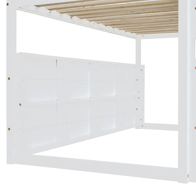 Lit mezzanine en bois, format jumeau, avec cadre en forme de maisonnette et tente