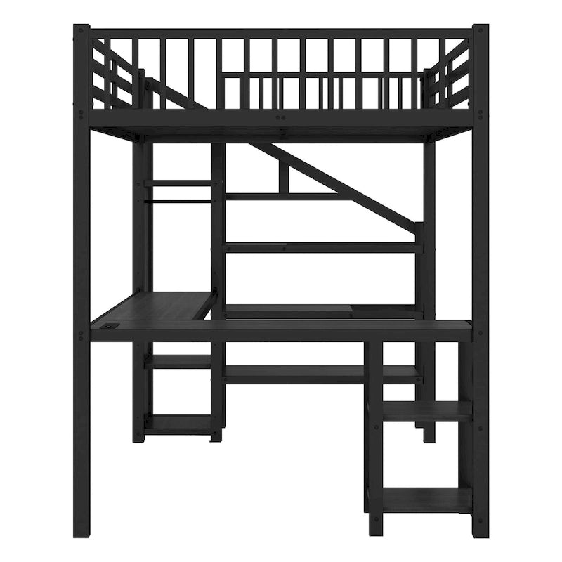 Full Loft Bed with Desk, Wardrobe, LED and USB