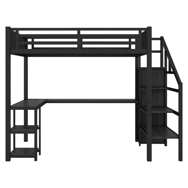 Full Loft Bed with Desk, Wardrobe, LED and USB