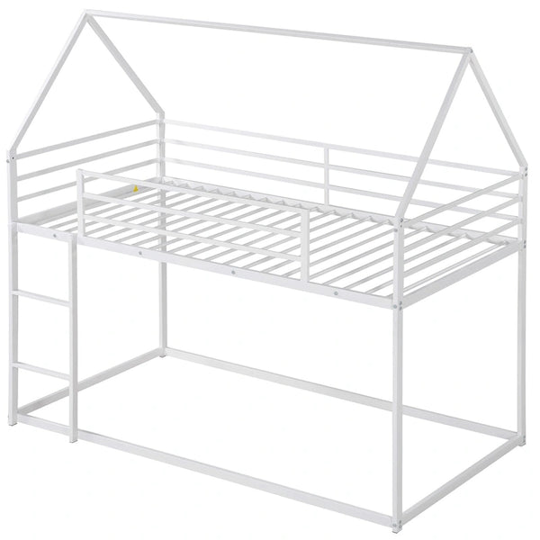 Twin-over-Twin House Bunk Bed with Built-in Ladder