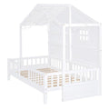 Twin Size House Bed with Shelves, House Bed with Window and Sparkling Light Strip on the Roof
