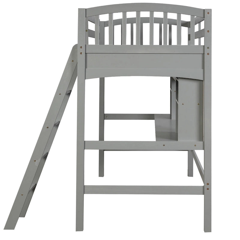 Lit mezzanine double avec étagères de rangement