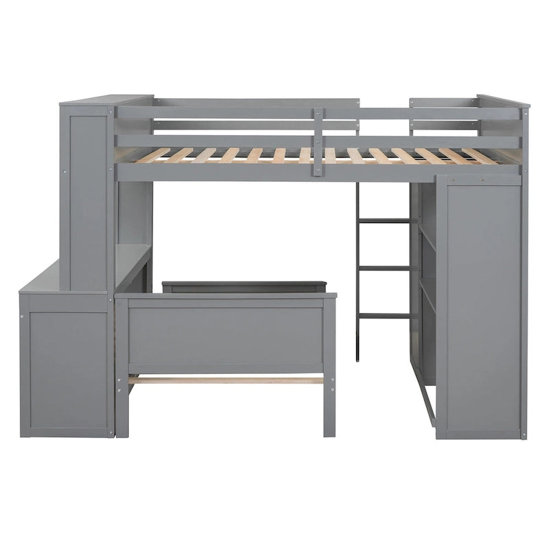 Lit mezzanine double avec lit simple indépendant, bureau et armoire