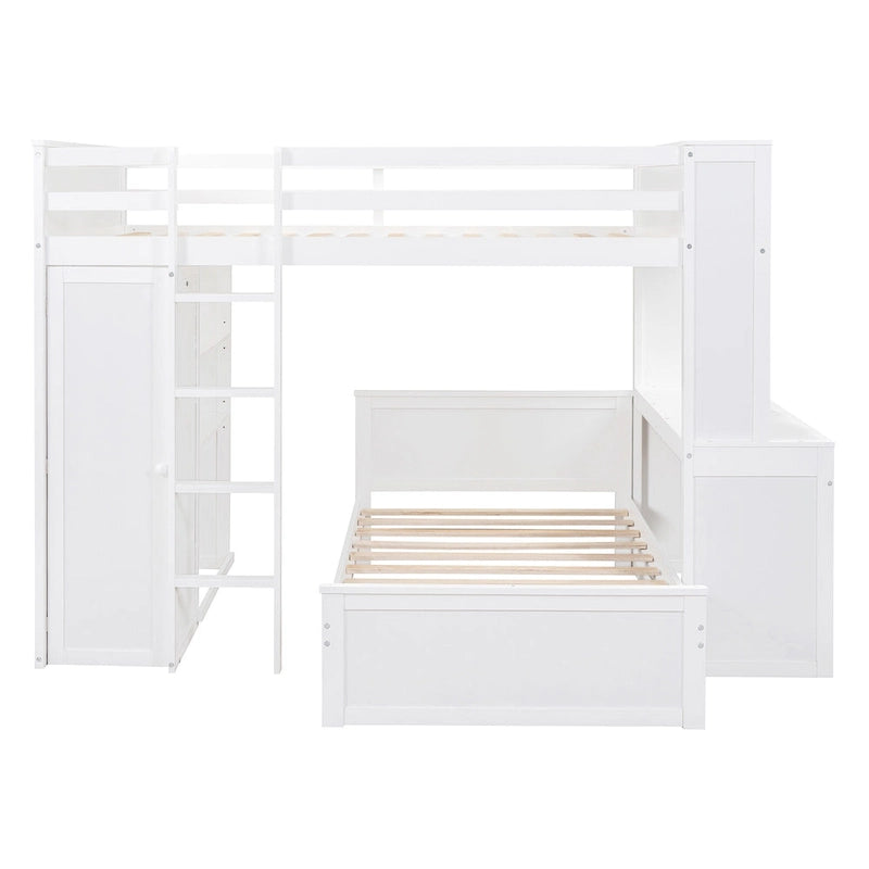 Lit mezzanine double avec lit simple indépendant, bureau et armoire