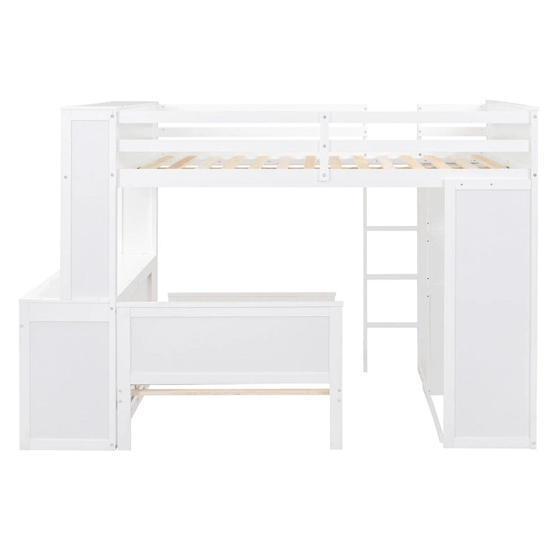 Lit mezzanine double avec lit simple indépendant, bureau et armoire