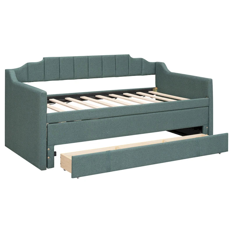 Twin Size Upholstered Daybed with Trundle and Three Drawers