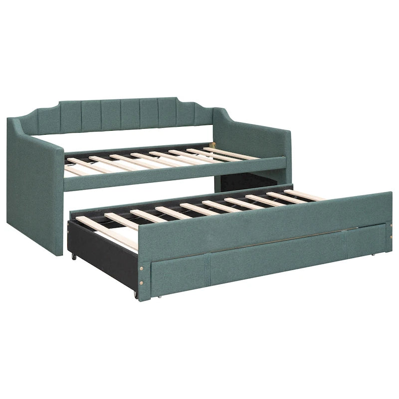 Twin Size Upholstered Daybed with Trundle and Three Drawers