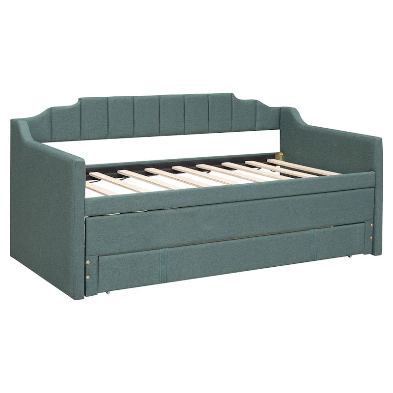 Twin Size Upholstered Daybed with Trundle and Three Drawers