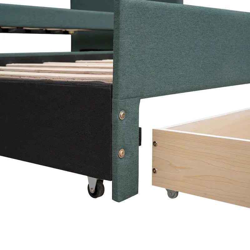 Twin Size Upholstered Daybed with Trundle and Three Drawers