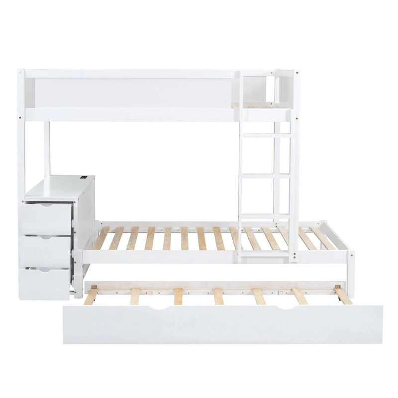 Lit superposé jumeau sur jumeau avec lit gigogne double, rangement et bureau