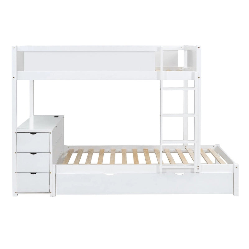 Lit superposé jumeau sur jumeau avec lit gigogne double, rangement et bureau