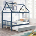 Navy Blue House Full Bed with Grey Trundle