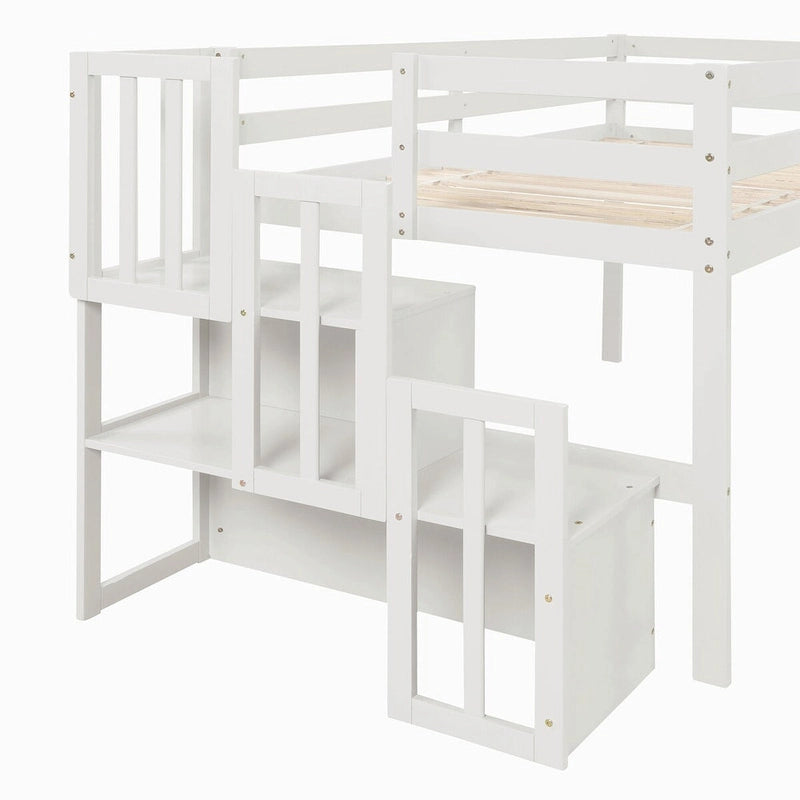 Lit mezzanine double avec escalier et rangement