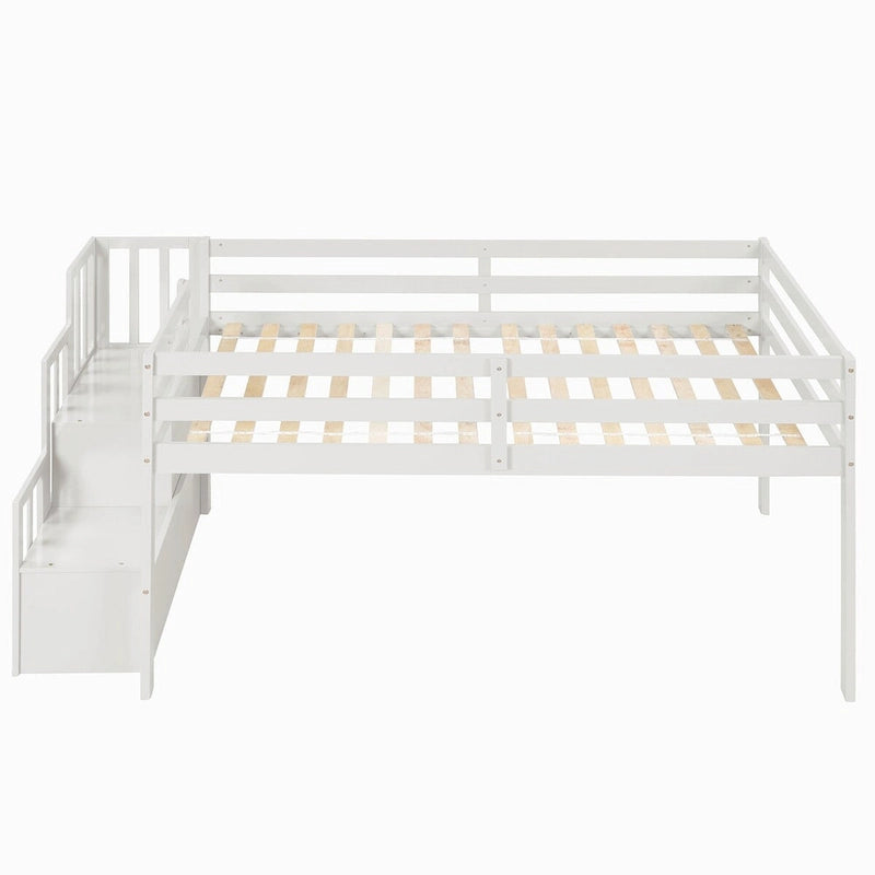 Lit mezzanine double avec escalier et rangement