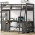 Lit mezzanine une place avec bureau en U, tiroirs et étagères de rangement
