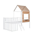 Metal Loft Bed with Roof, Window, Guardrail, Ladder