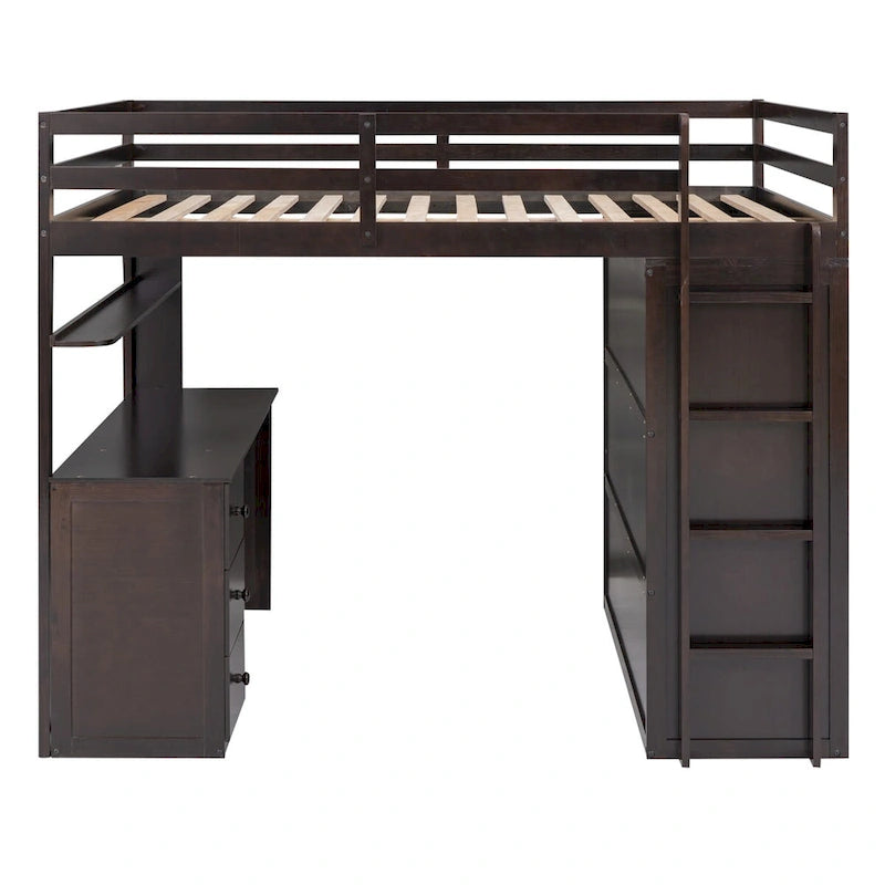 Lit mezzanine complet avec tiroirs, bureau, armoire et barrières de sécurité