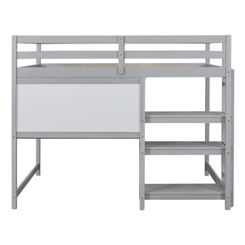 Wooden Loft Bed with Shelves, Desk and Writing Board