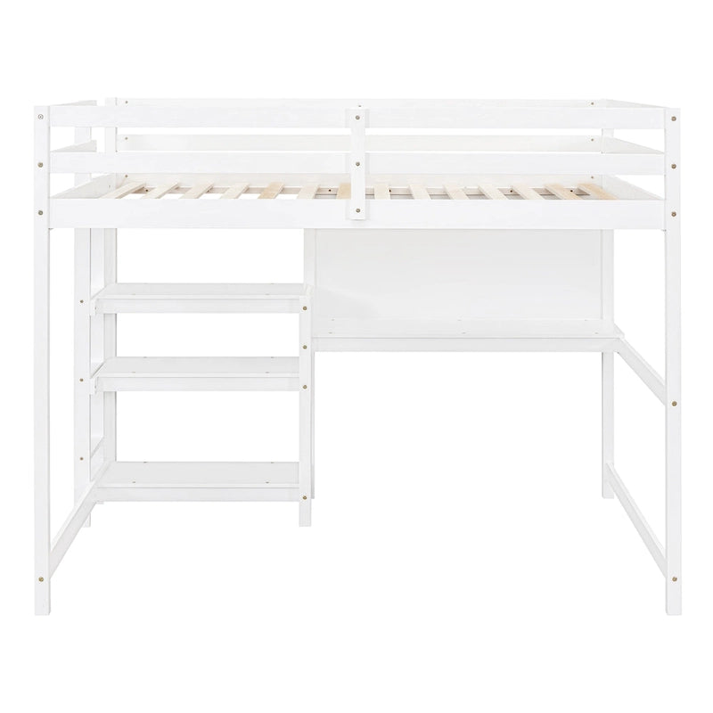 Wooden Loft Bed with Shelves, Desk and Writing Board