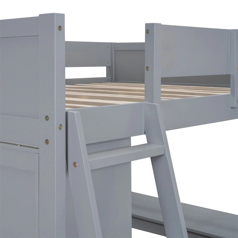 Full Size Wood Loft Bed with Desk, Shelf and Guardrail
