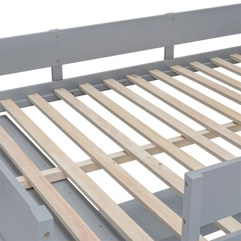 Full Size Wood Loft Bed with Desk, Shelf and Guardrail