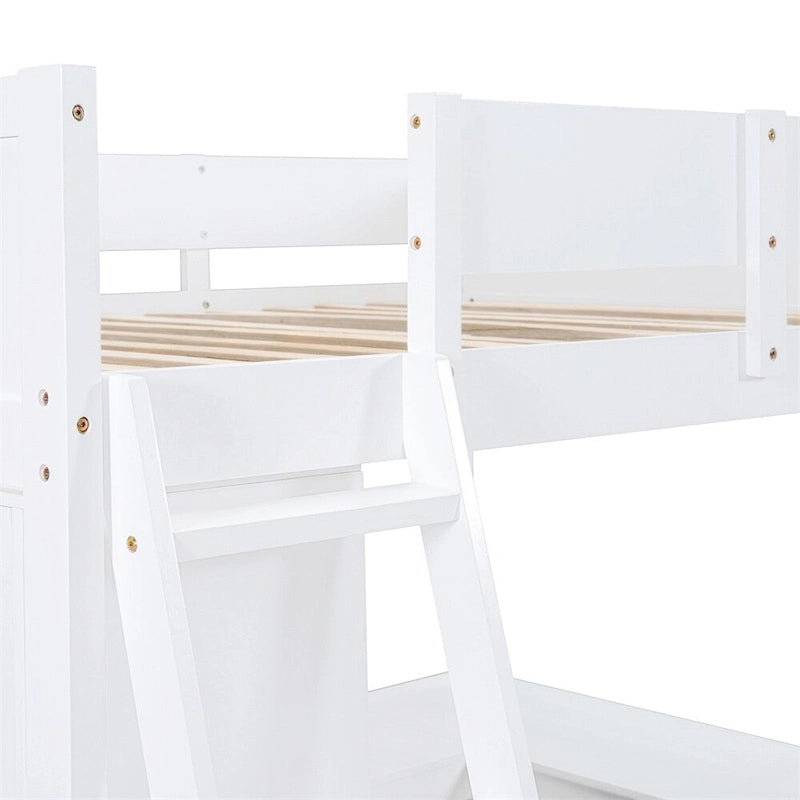 Full Size Wood Loft Bed with Desk, Shelf and Guardrail