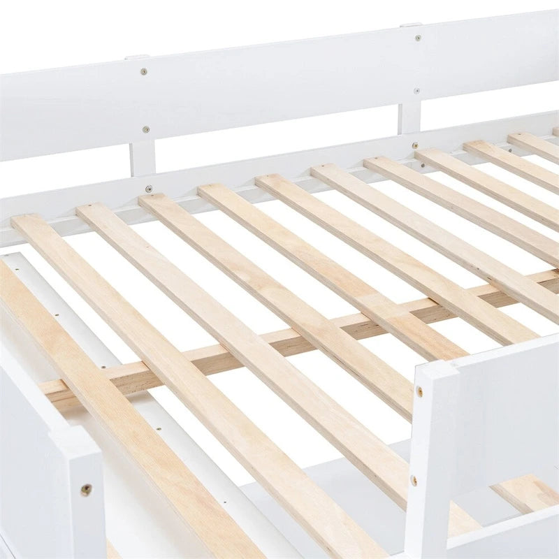 Full Size Wood Loft Bed with Desk, Shelf and Guardrail