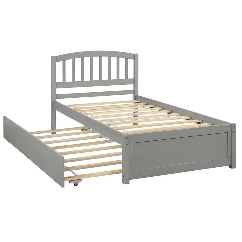 Elegant Twin Wood Platform Bed with Trundle
