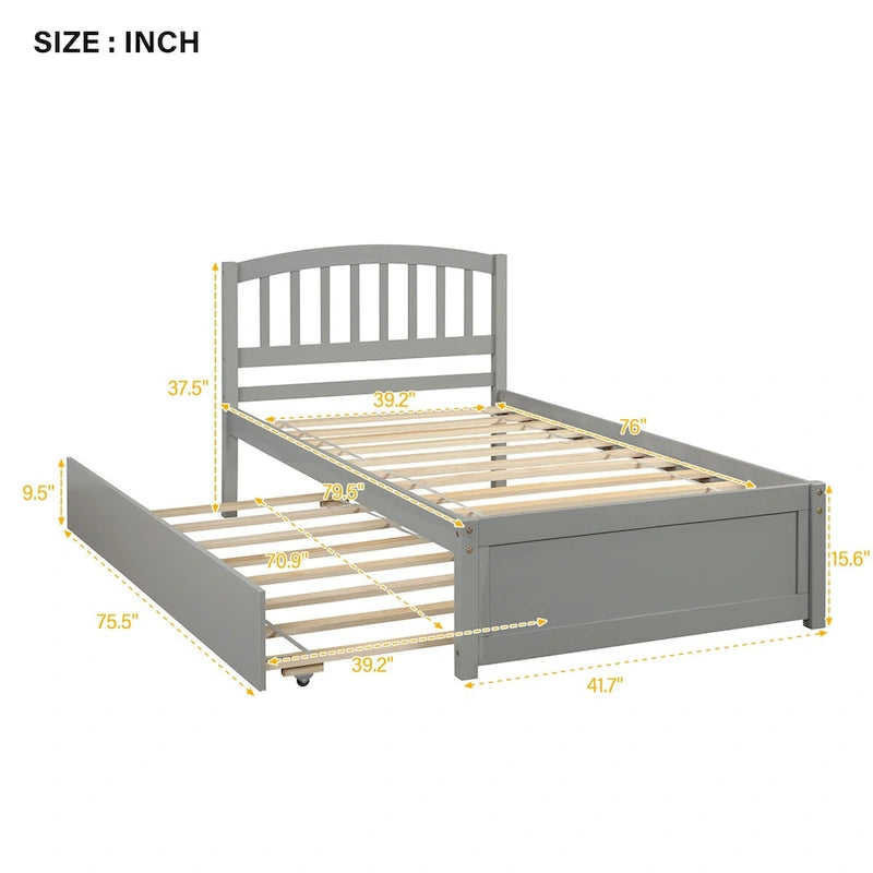 Elegant Twin Wood Platform Bed with Trundle