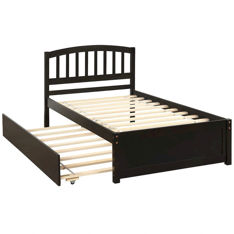Elegant Twin Wood Platform Bed with Trundle