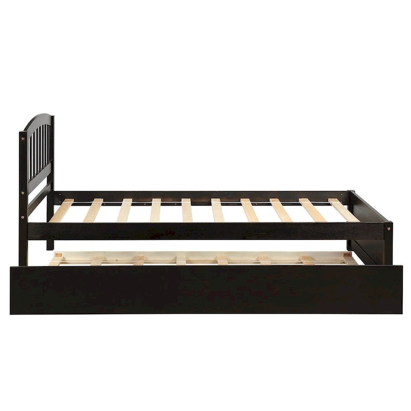 Elegant Twin Wood Platform Bed with Trundle