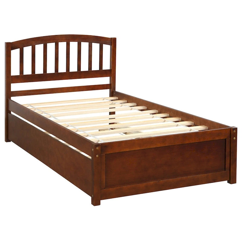 Elegant Twin Wood Platform Bed with Trundle