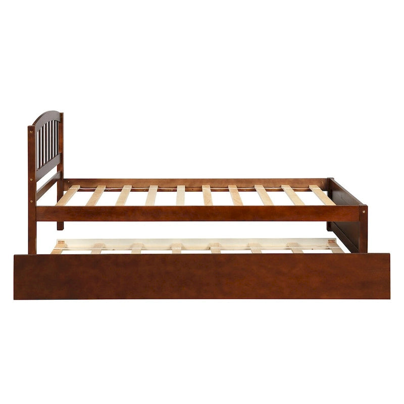 Elegant Twin Wood Platform Bed with Trundle