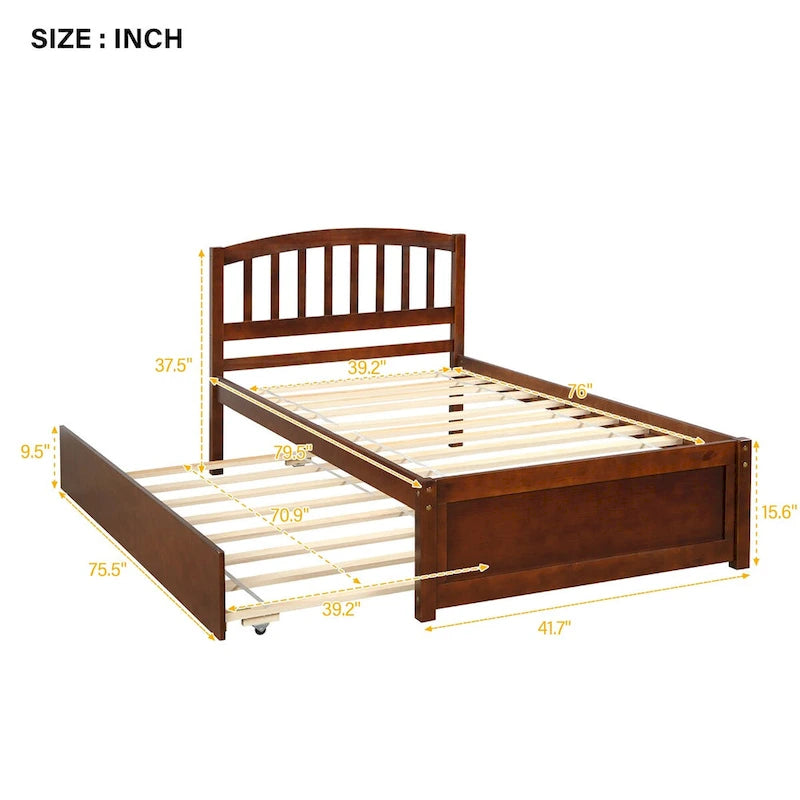 Elegant Twin Wood Platform Bed with Trundle