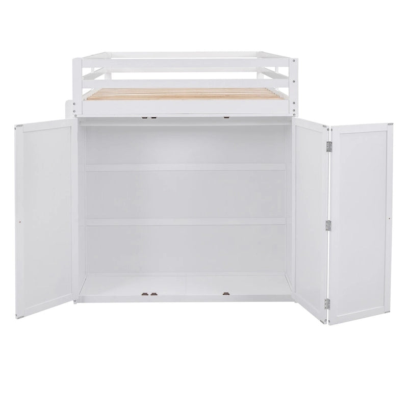 Lit mezzanine double/complet multifonctionnel avec tiroirs, bureau et armoire