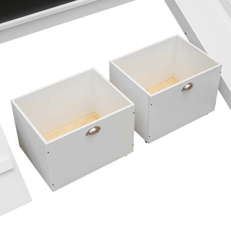 Lit superposé simple en bois avec toboggan, rangements, échelle et tableau noir