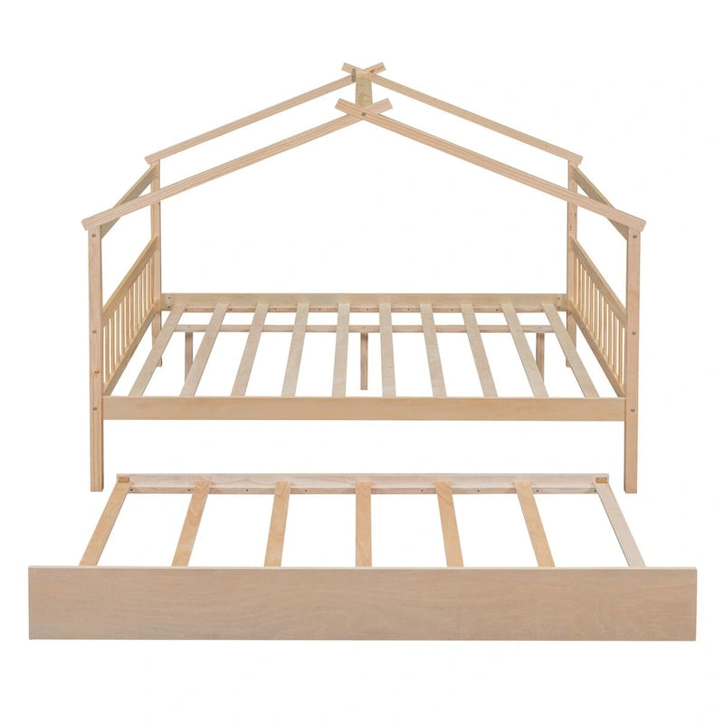 Wooden Full House Day Bed with Trundle