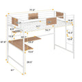Metal Loft Bed with Desk & Shelves