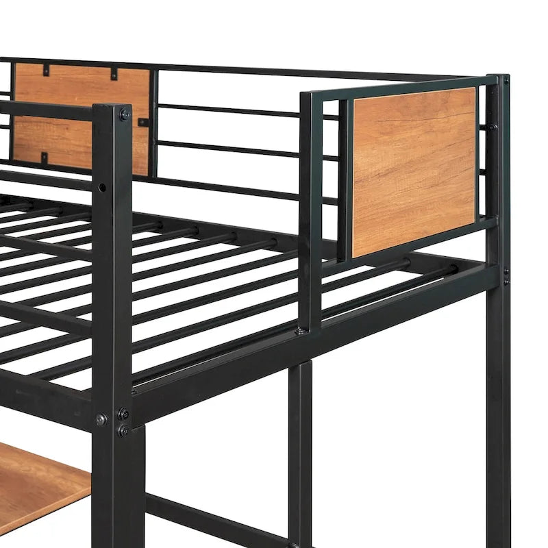 Lit mezzanine en métal avec bureau et étagères