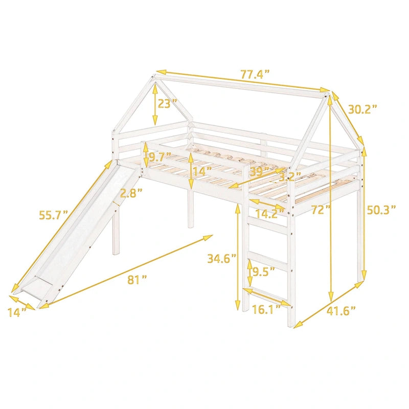 Lit mezzanine une place avec toboggan