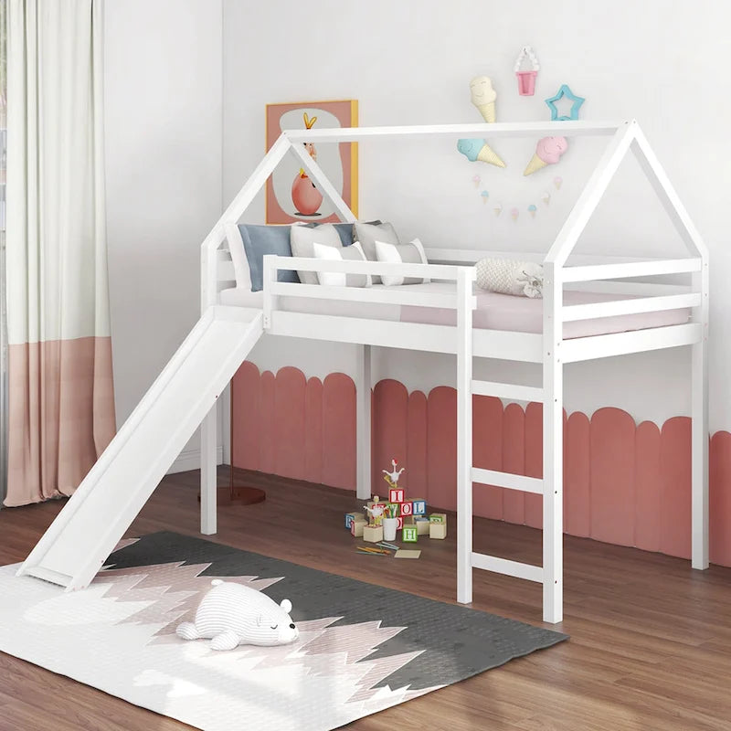 Lit mezzanine une place avec toboggan