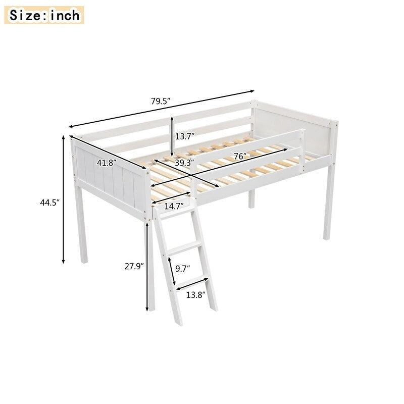 Lit bas mezzanine en bois pour enfant avec échelle réversible