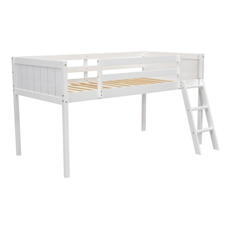 Lit bas mezzanine en bois pour enfant avec échelle réversible