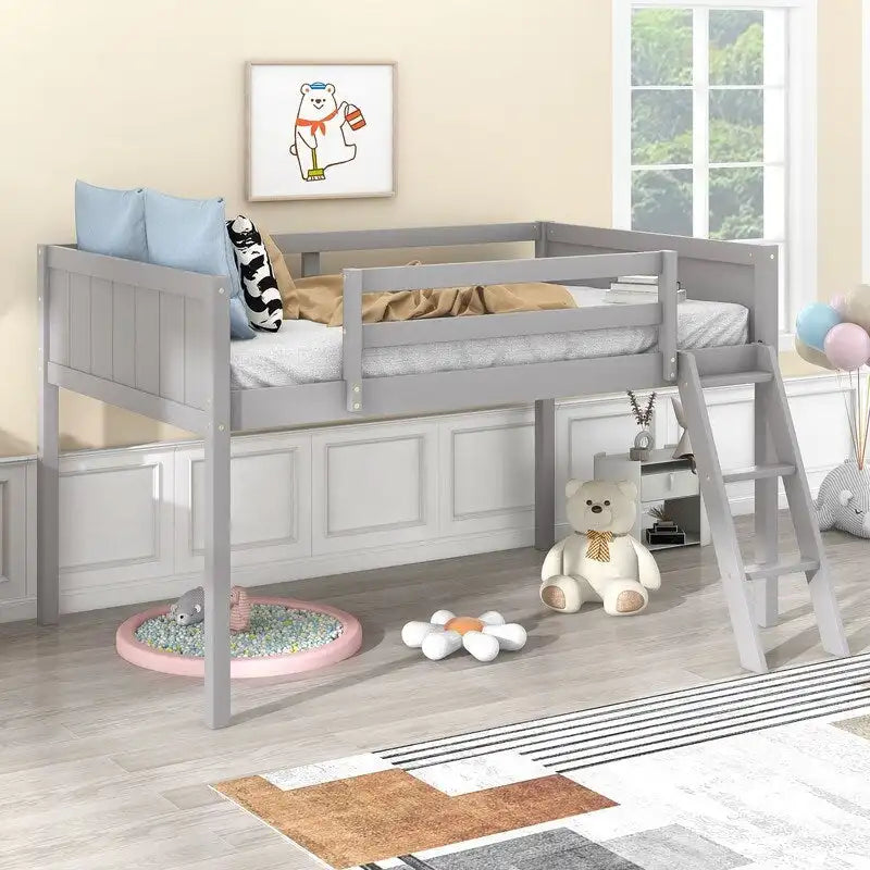 Lit bas mezzanine en bois pour enfant avec échelle réversible