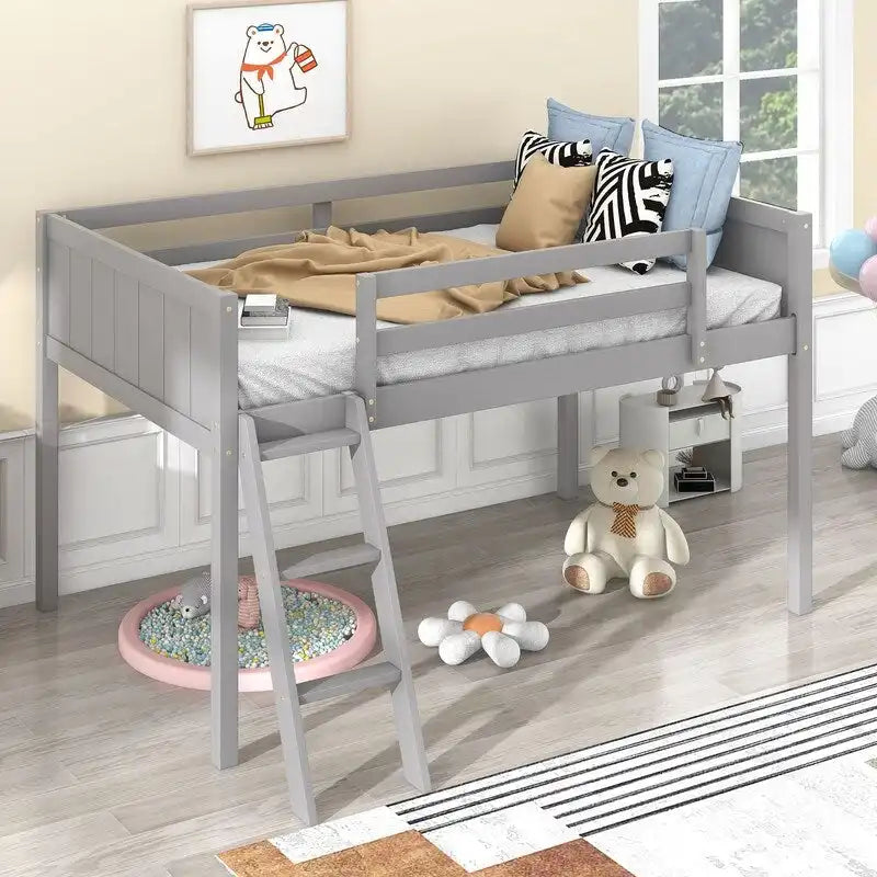 Lit bas mezzanine en bois pour enfant avec échelle réversible