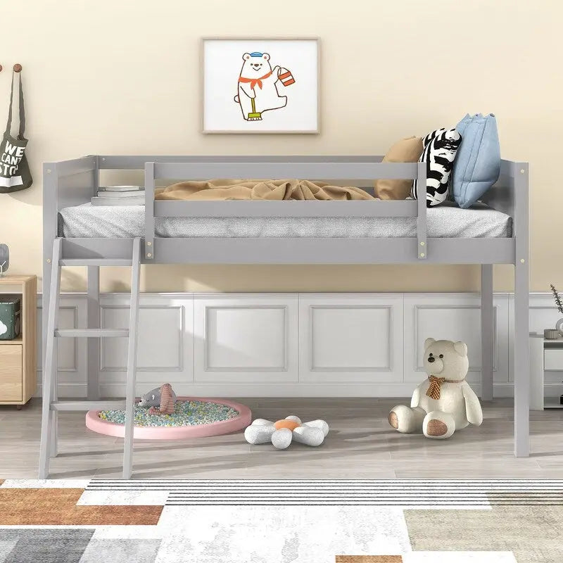 Lit bas mezzanine en bois pour enfant avec échelle réversible