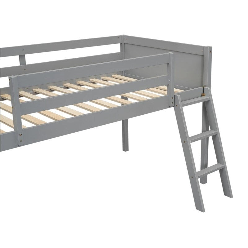 Lit bas mezzanine en bois pour enfant avec échelle réversible